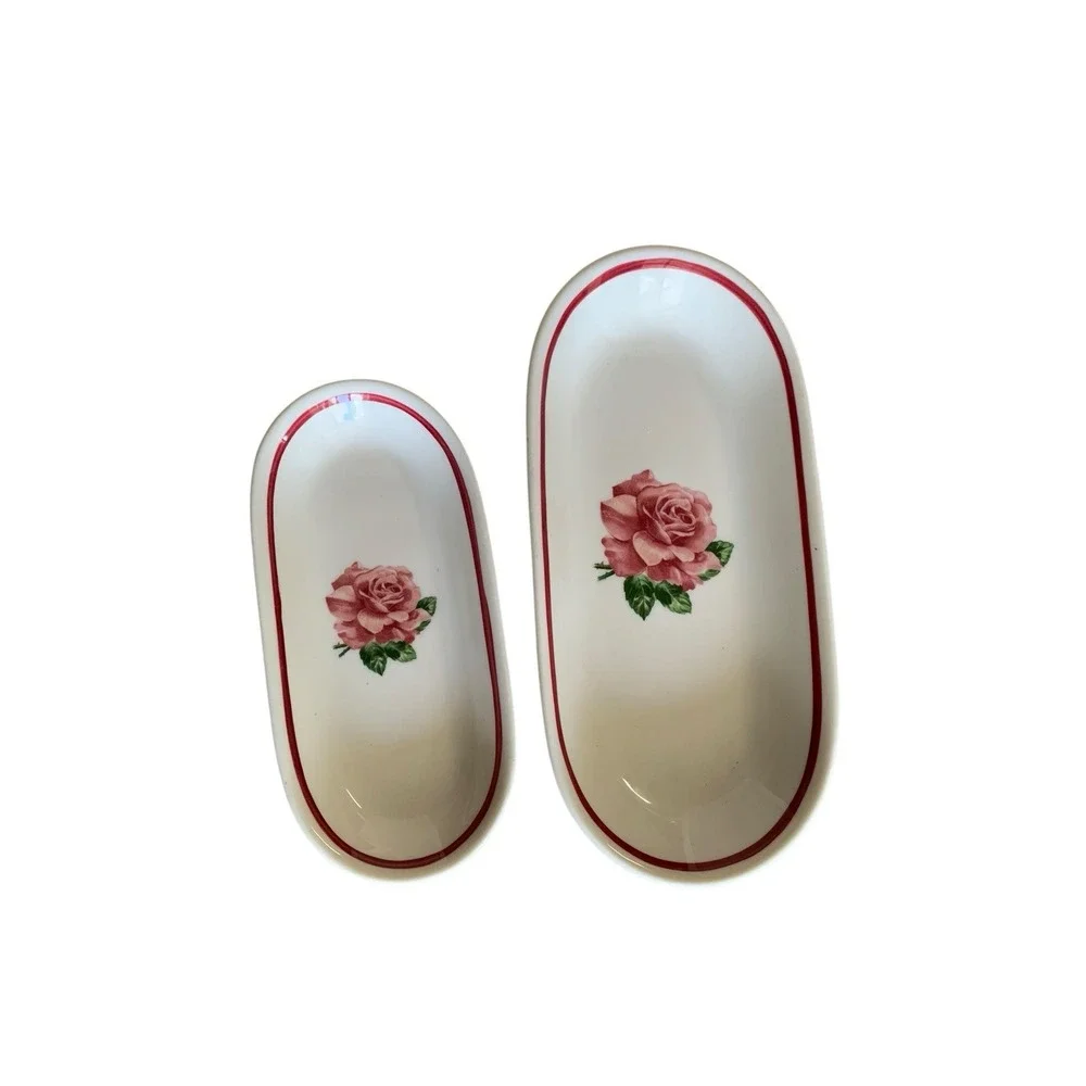 Syracuse China Wild Rose Restaurant Ware Oval Celery Relish Dish Set 2pc Pink